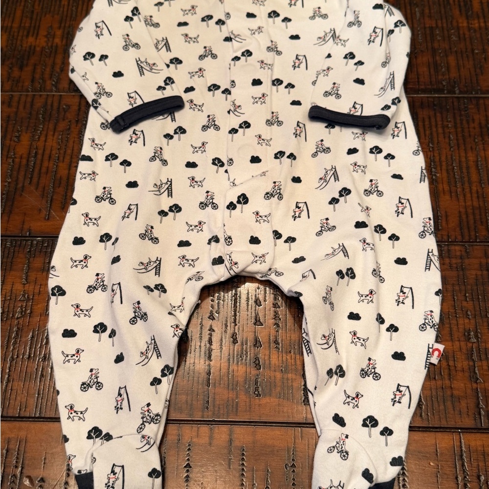 Magnetic Me Cream One-Piece Footie with Black and Red Park Print